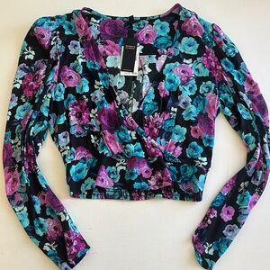 AFRM Floral Wrap Blouse - Black, Purple, Blue